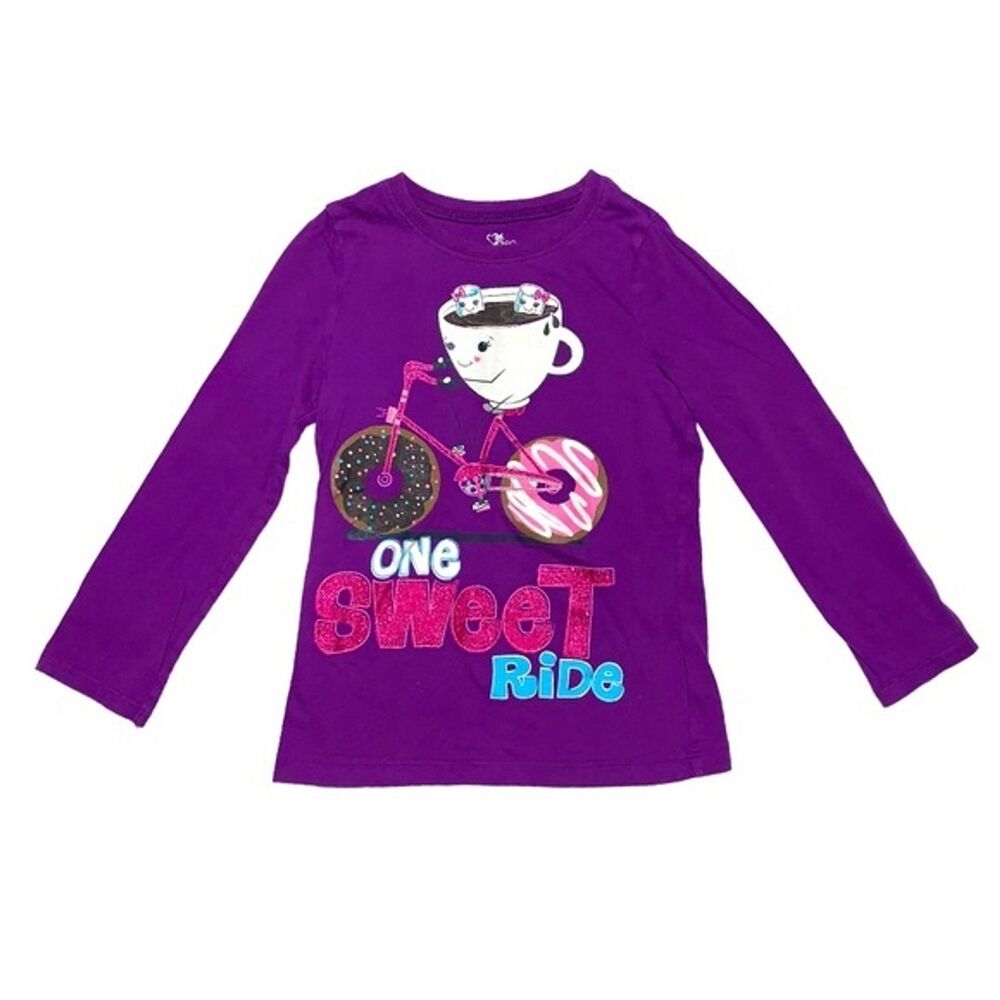 1989 Place Hot Chocolate Glitter Purple Donut Bike Long Sleeve Tee Sm 5/6
